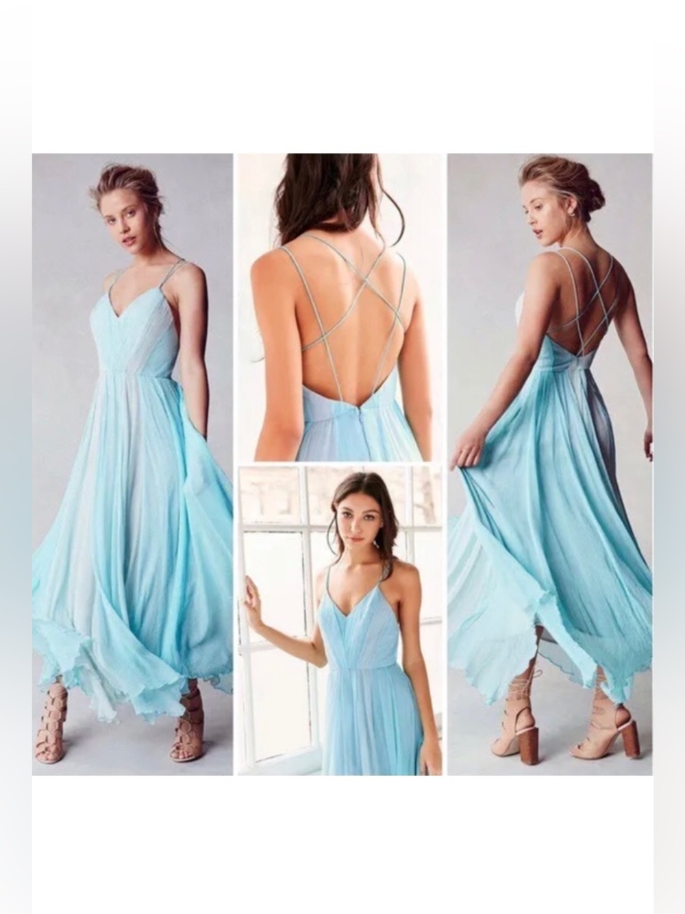 Pleated Chiffon Maxi Dress in Mint Green